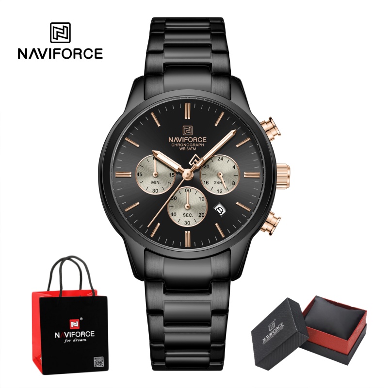 Luxury Watch With Bracelet - NAVIFORCE Erkek Kuvars Kronograf Saat Su