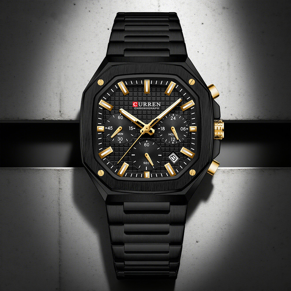 Luxury Watch With Bracelet - CURREN Lüks Kare Chrono İzle Erkekler