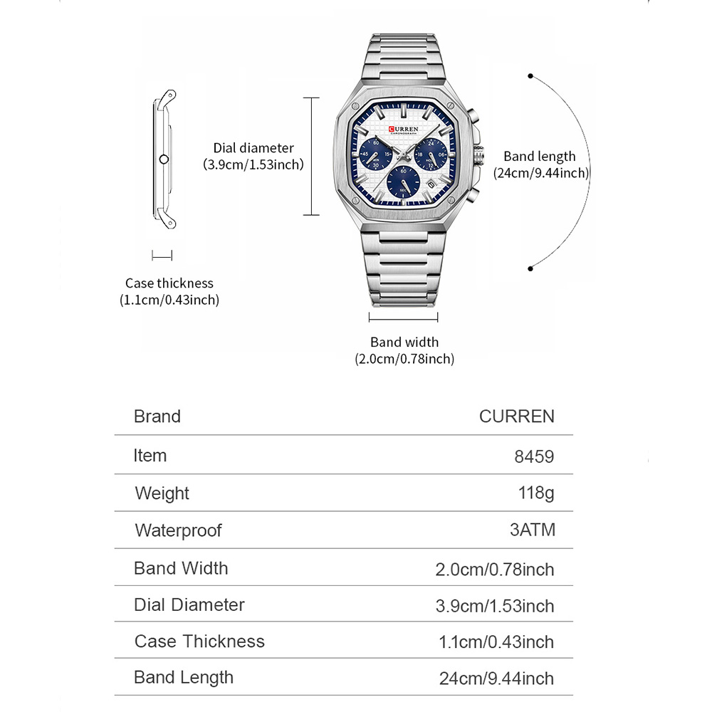 CURREN Lüks Kare Chrono İzle E - Luxury Watch With Bracelet incelemesi ve fiyatı